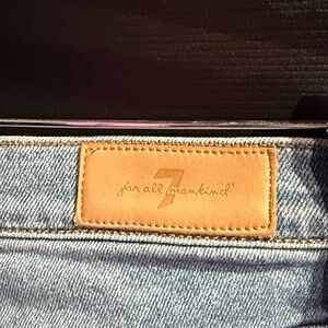 7 For All Mankind Light Blue Denim Jeans with Tan Leather Patch